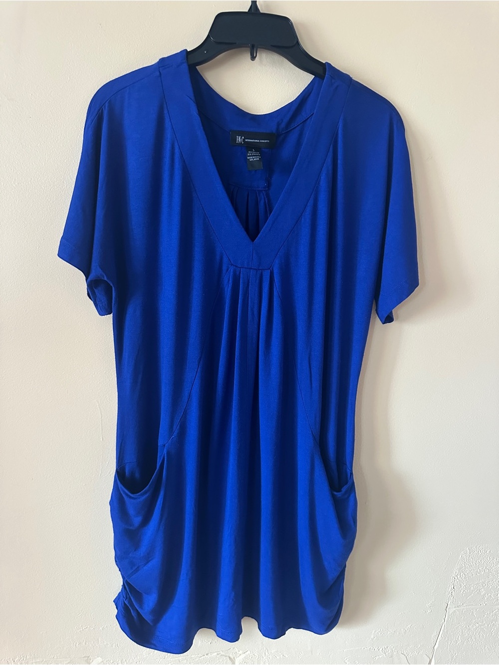 INC International Concepts Blue Tunic Blouse with Pockets | Size Large